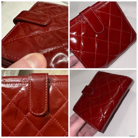 AUTHENTIC CHANEL Red Matelasse Patent Leather Interlocking C CC Quilted Wallet - Picture 6 of 16